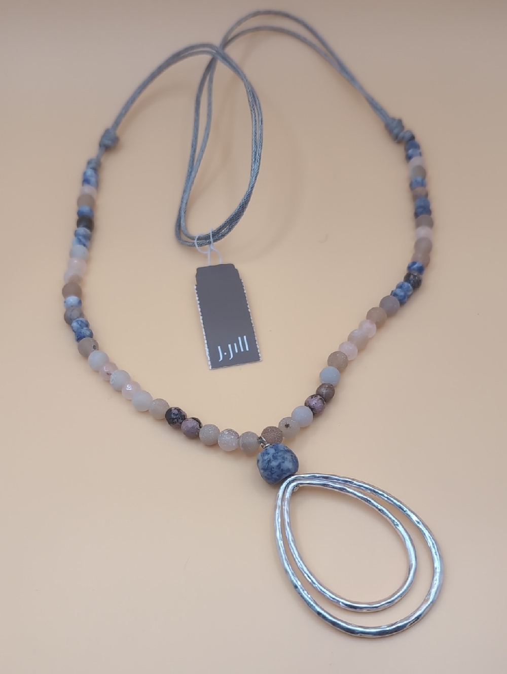 J. Jill Beaded Pendant Necklace w/ Double Silver Teardrop Semiprecious Stones